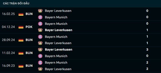 Thành tích đối đầu Bayern Munich vs Bayer Leverkusen